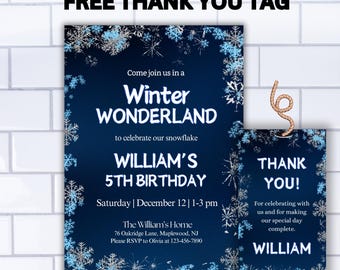Winter Wonderland Birthday Invitation, Snowflake Onederland (Digital Download)