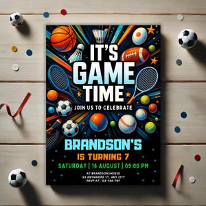 Sports Birthday Invitation, Editable Sports Theme Invite, It's Game Time Invite, Sport Invitation, Sports Party, Instant Download