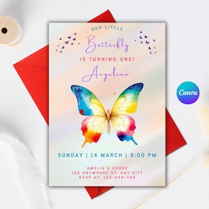 Butterfly Birthday Invitation, Butterfly Birthday Party Invite, Floral Butterfly Rainbow, Girl Butterfly Party, Instant Download