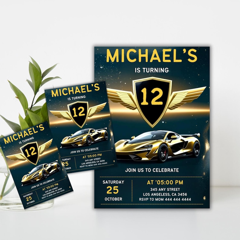 Make your child’s birthday unforgettable with this Lamborghini Birthday Invitation! This race car invite is the perfect way to set the tone for a high-speed celebration. The sleek sport car invitation design is ideal for any car-themed party and is fully editable. Instantly download, customize, and print your supercar invite—no waiting required! Whether for a boys' birthday, teen evite, or a racing cars party, this car invitation is perfect. Plus, a free thank you tag is included.