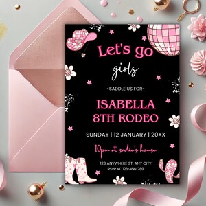 Let&#39;s Go Girls Birthday Invitation Template, Pink Cowgirl Birthday Party, Disco Rodeo Western Evite, Rodeo Birthday, Free Ty Tag