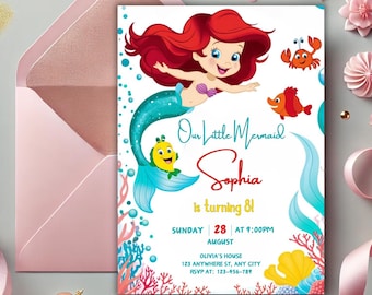 Mermaid Birthday Invitation, Under The Sea Party (Instant Download)