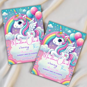 Unicorn Birthday Invitation, Pastel Rainbow Party Invite, Editable Unicorn Invite, Sparkle Design, Instant Download