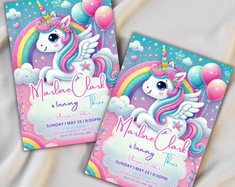 Unicorn Birthday Invitation, Pastel Rainbow Party Invite, Editable Unicorn Invite, Sparkle Design, Instant Download
