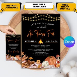 Editable Fall party invitation, Fall harvest party, Fall event flyer, Bonfire invite, Digital Autumn Theme Invitation, Instant Download