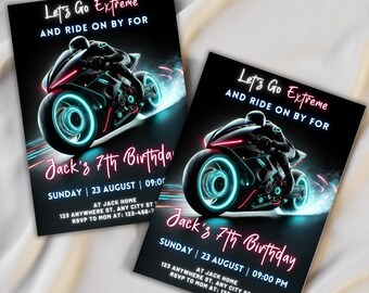 Bike Birthday Invitation, Motocross Birthday Invite, Motocross Racing Party Invitation, Editable Canva Template