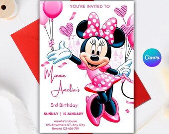 Editable Minnie Mouse Birthday Invitation, Pink Oh Twodles Evite (Instant Download)
