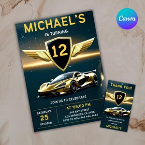 Plan the ultimate race car birthday with this editable invitation! Perfect for a boys' birthday, this car invitation is designed for speed-loving kids. Instantly download and edit your sport car invite with ease. Whether it’s a Lamborghini birthday, a racing cars party, or a car-themed party, this supercar invite is a perfect fit. This race car invitation is ideal for those who love cars invitations and want a fast, easy, and professional touch to their event.