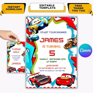 Editable Race Car Birthday Invitation, Sport Race Car Invite, Car Birthday Invite, Racing Invitation, Boys Evite, Instant Download