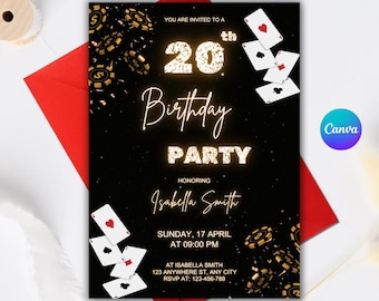 Zaproszenie urodzinowe do kasyna pokerowego, motyw Vegas (natychmiastowe pobranie)