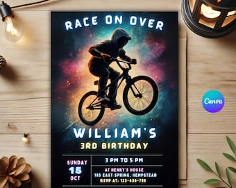 Invitación de cumpleaños de motocross, plantilla de Canva (descarga instantánea)