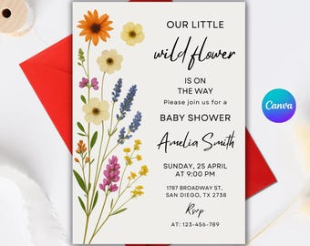 Editable Wildflower Baby Shower Invitation, Boho Floral (Instant Download)