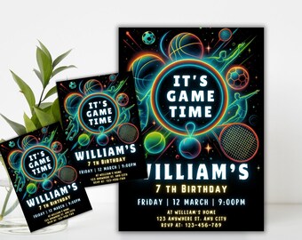 Editable Sports Invitation, Neon Sports Invites, Sports Flyer, Sport Theme Invite, Glow All Star Sports Invite, Instant Download