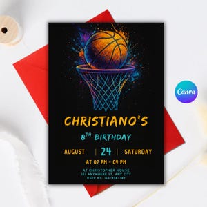 Basketball Birthday Party Invite, Basketball Invitation, Printable Basketball Theme Party, Sports Theme, Instant Download