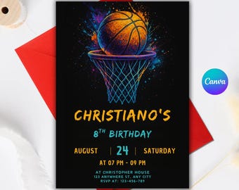 Basketball Birthday Party Invitation, Sports Theme (Instant Download)