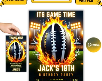 Neon Glow Rugby Birthday Invitation, Sports Party (Instant Download)
