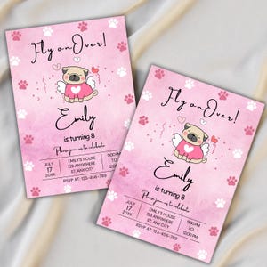 Editable Puppy Patrol Pink Birthday Invitation, Hero Pups Girl Pink Sky Invite, Paw-ty Girl Birthday Invitation, Paw Birthday Invitation