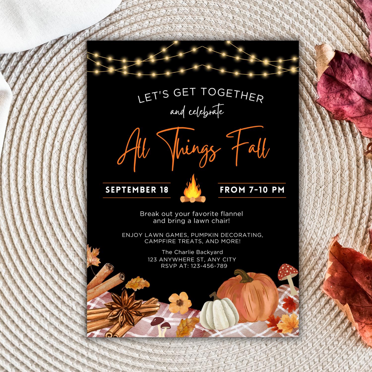 Editable Fall Party Invitation, Fall Harvest Party, Fall Event Flyer ...