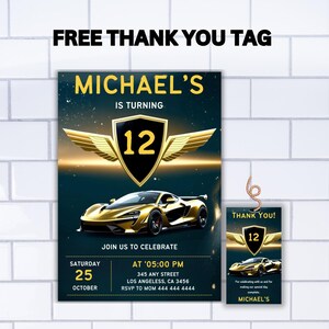 Hosting a car-themed party? This race car invitation is perfect for boys who love sport cars! Instantly download, personalize, and print this editable invitation for a seamless planning experience. Great for a Lamborghini birthday, race car birthday, or any sport car birthday celebration. This boys car invitation is ideal for kids who dream of a supercar invite! A free thank you tag is included to match. Get ready for a high-speed party with this stylish and fun car invitation!