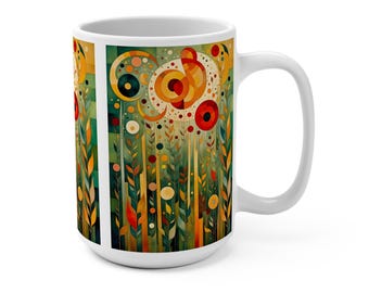 Vibrant Floral Mug, 15oz Mug, Gardener, Art Mug, Artistic Coffee Mug, Nature Lover Gift, Spring Decor, Creative Drinkware
