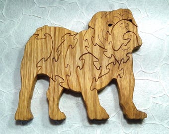 Wood Puzzle. Handcrafted Bulldog for Children and Young at Heart