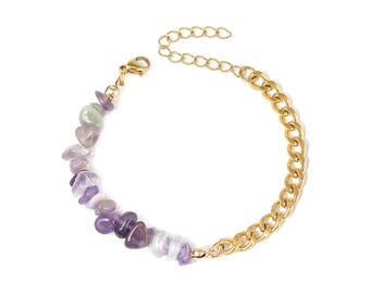 Pulsera de cadena de acero inoxidable con baño de oro de 18 quilates y revestimiento de PVD de piedra natural