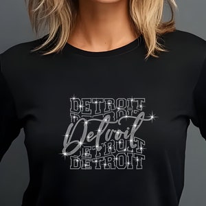 Detroit Rhinestone Football T-Shirt - Sparkly Game Day Tee for Fans, Tailgates & Sports Events - Game Day Gift for Football Lovers