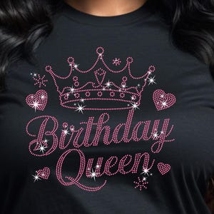 Geburtstagskönigin Strass Shirt, Bling Kristall Geburtstag T-Shirt für Frauen, Glitzernde Krone Hotfix Shirt, Geburtstagskind Geschenk T-Shirt