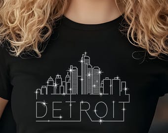 Maglietta con strass Detroit: maglietta con skyline scintillante della città