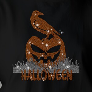 Halloween Rhinestone T-Shirt: Spooky Pumpkin & Crow Bling Tee