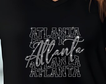 Atlanta Rhinestone Football Shirt, Bling Game Day Tee for Women, Sparkle Football Fan T-Shirt, Cute Tailgate Shirt, Sunday Funday Gift