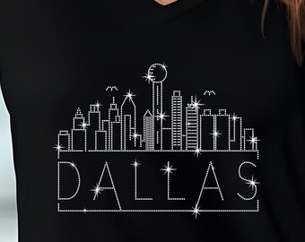 Dallas Rhinestone T-Shirt: Sparkling City Skyline, Texas Pride