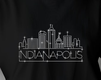 Indianapolis Rhinestone T-Shirt, Sparkling City Skyline Tee for Women, Indiana Pride Shirt, Bling Cityscape Top, Souvenir Gift