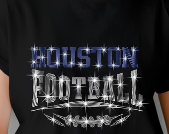Houston Football Strass-Shirt, Glitzerndes Spieltags-T-Shirt für Damen, Glitzerndes Football-Fan-Shirt, Süßes Tailgate-Top, Texas-Geschenk
