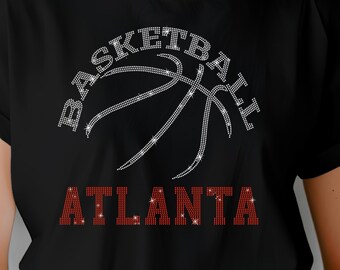 Atlanta Basketball Rhinestone Shirt, Bling Game Day Tee for Women, Sparkle Basketball Fan T-Shirt, Courtside Shirt, Sunday Funday Gift