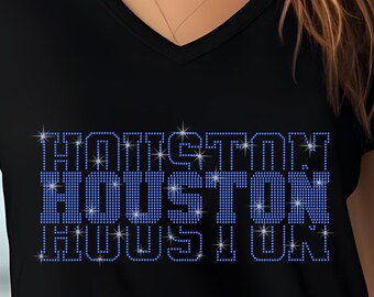 Houston Strass-Football-Shirt, Glitzerndes Spieltags-T-Shirt für Damen, Funkelndes Football-Fan-Shirt, Süßes Shirt für die Grillparty, Geschenkidee für den Sonntag