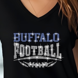 Buffalo Football Rhinestone Shirt – Sparkling Fan Apparel! Stylish T-shirt, Sweatshirt, Hoodie, or V-Neck, Perfect for Game Day & Team Pride