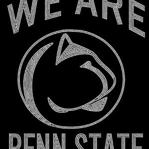 May include: Black graphic with the words "WE ARE" above a white Penn State Nittany Lion logo, and "PENN STATE" below. The text and logo are made of small white dots.