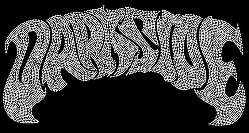 May include: A black background with the word "DARK SIDE" in white, stylized lettering. The letters are composed of small, circular dots, creating a textured effect. The design has a vintage, retro aesthetic.