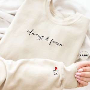 Moletom com capuz com letra personalizada na manga, roupa Always And Forever, presente fofo de aniversário, presente de dia dos namorados, camiseta I Love You, presente para casal