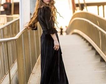 Black Velvet Peignoir Dressing Gown