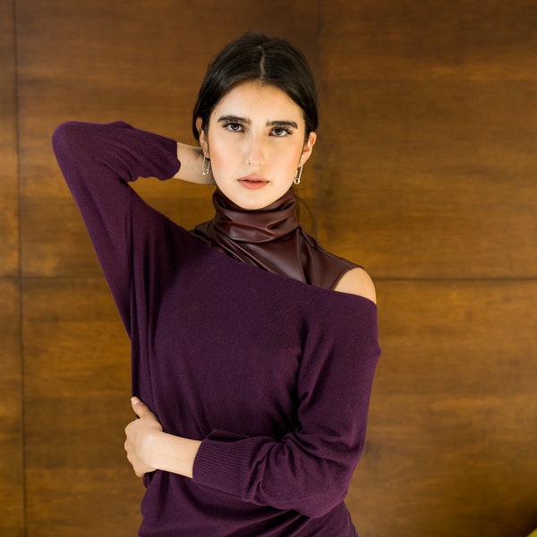 Bordeaux Vegan Leather Crop Turtleneck