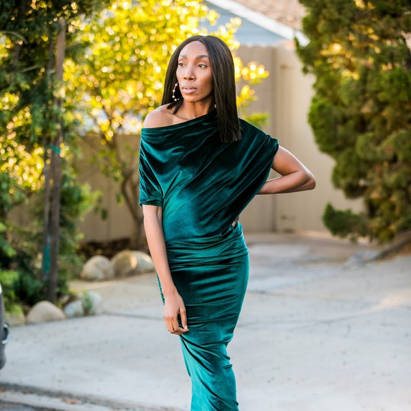 Emerald Velvet Angle Dress