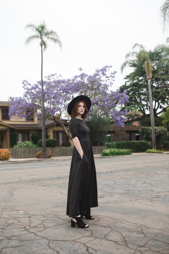 Black Reversible Fitted Maxi Dress Etsy Canada