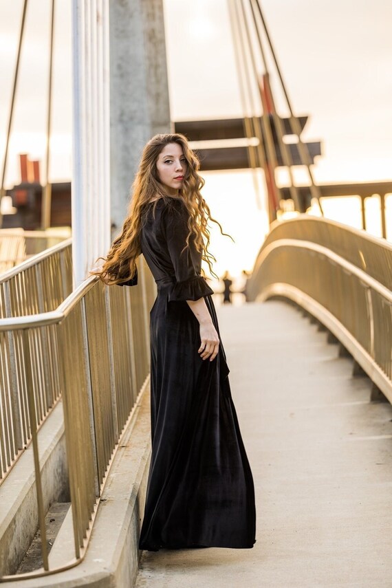 Buy Black Velvet Peignoir Dressing Gown Online in India Etsy