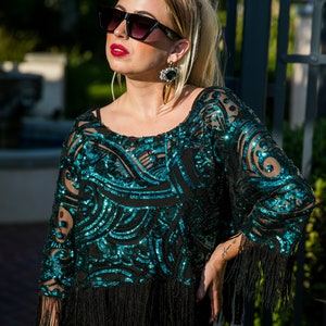 Emerald City Sequin Fringe Top image 5