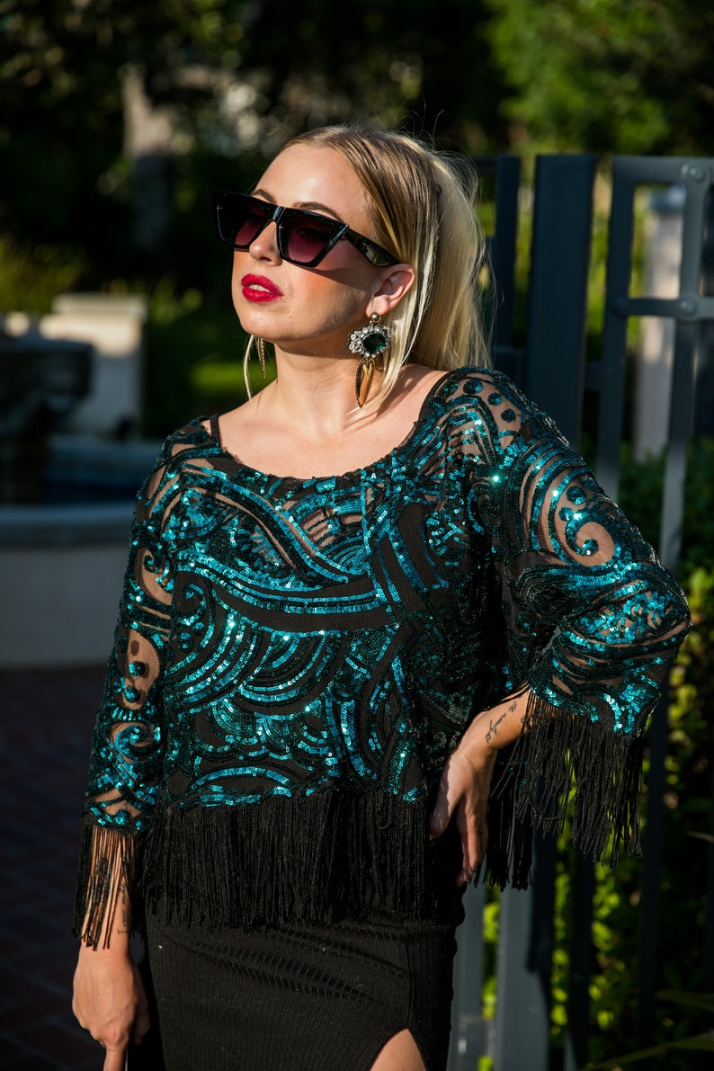 Emerald City Sequin Fringe Top image 5