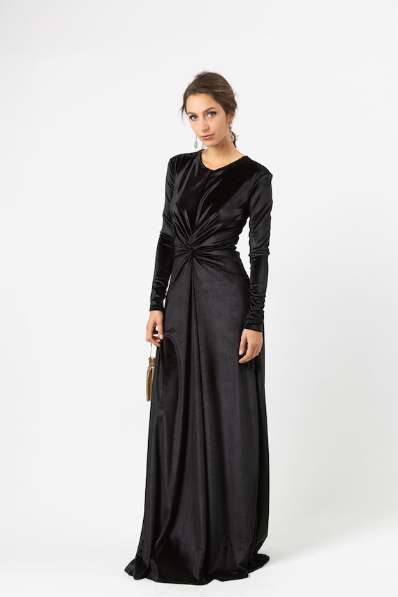 Robe Tunique Longue En Velours Noir Femme - Taille UK8 - Manches Courtes, Coupe Chauve-souris - Comme Neuve