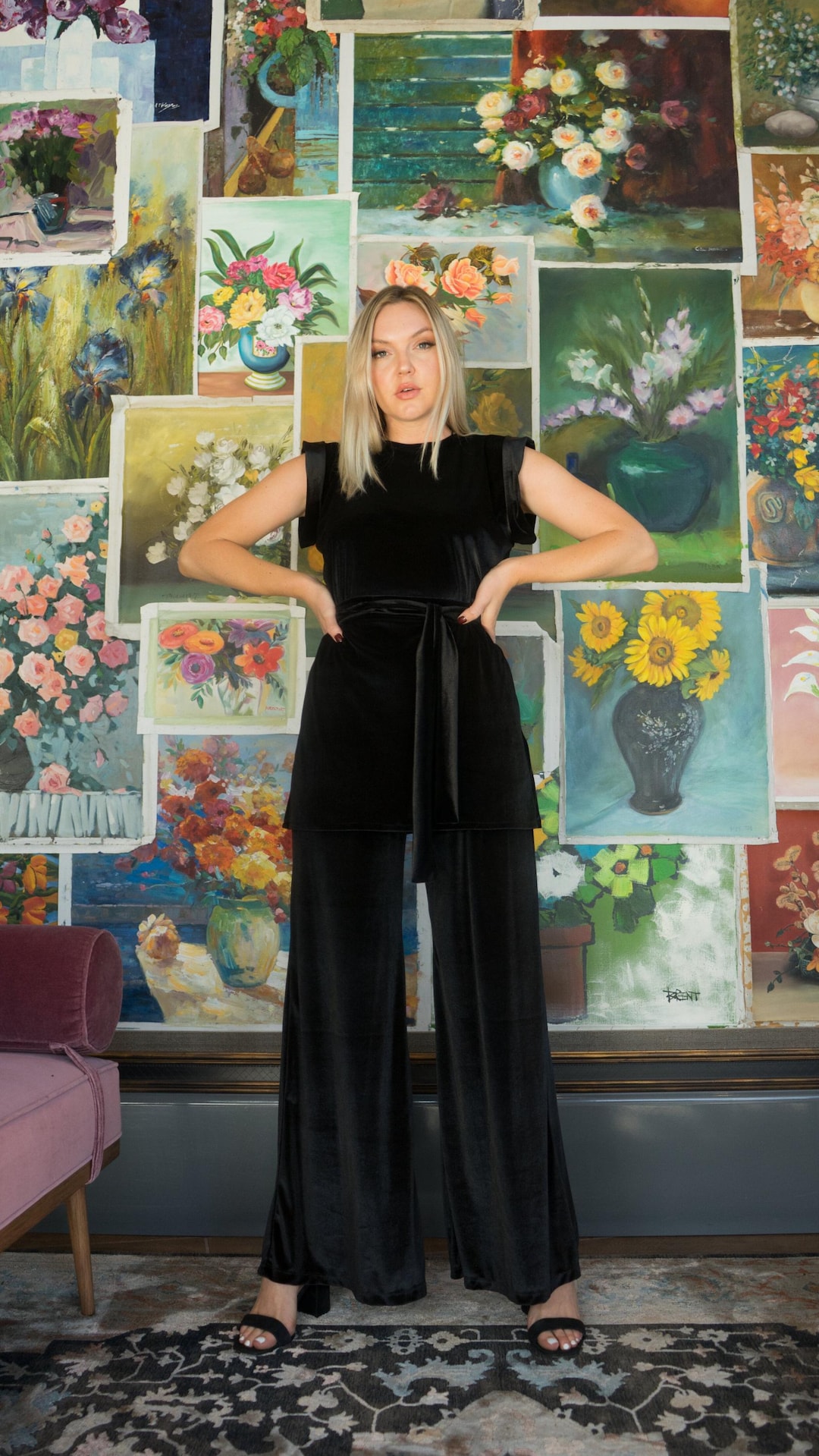 Pantalón Palazzo Negro Outfit Pantalon Negro Terciopelo Nuria Roca