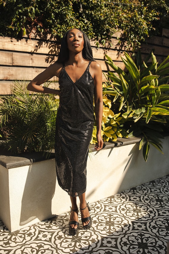Black sparkly slip dress best sale